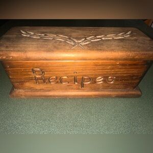Wooden Recipe Box with Carved Design